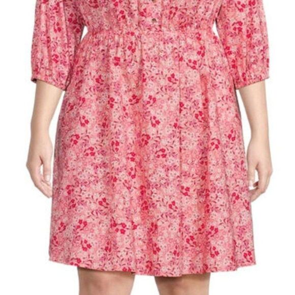 TERRA & SKY Fit & Flare Button Front Dress Womens Size 16W Pink Red Floral NWT - Picture 5 of 12